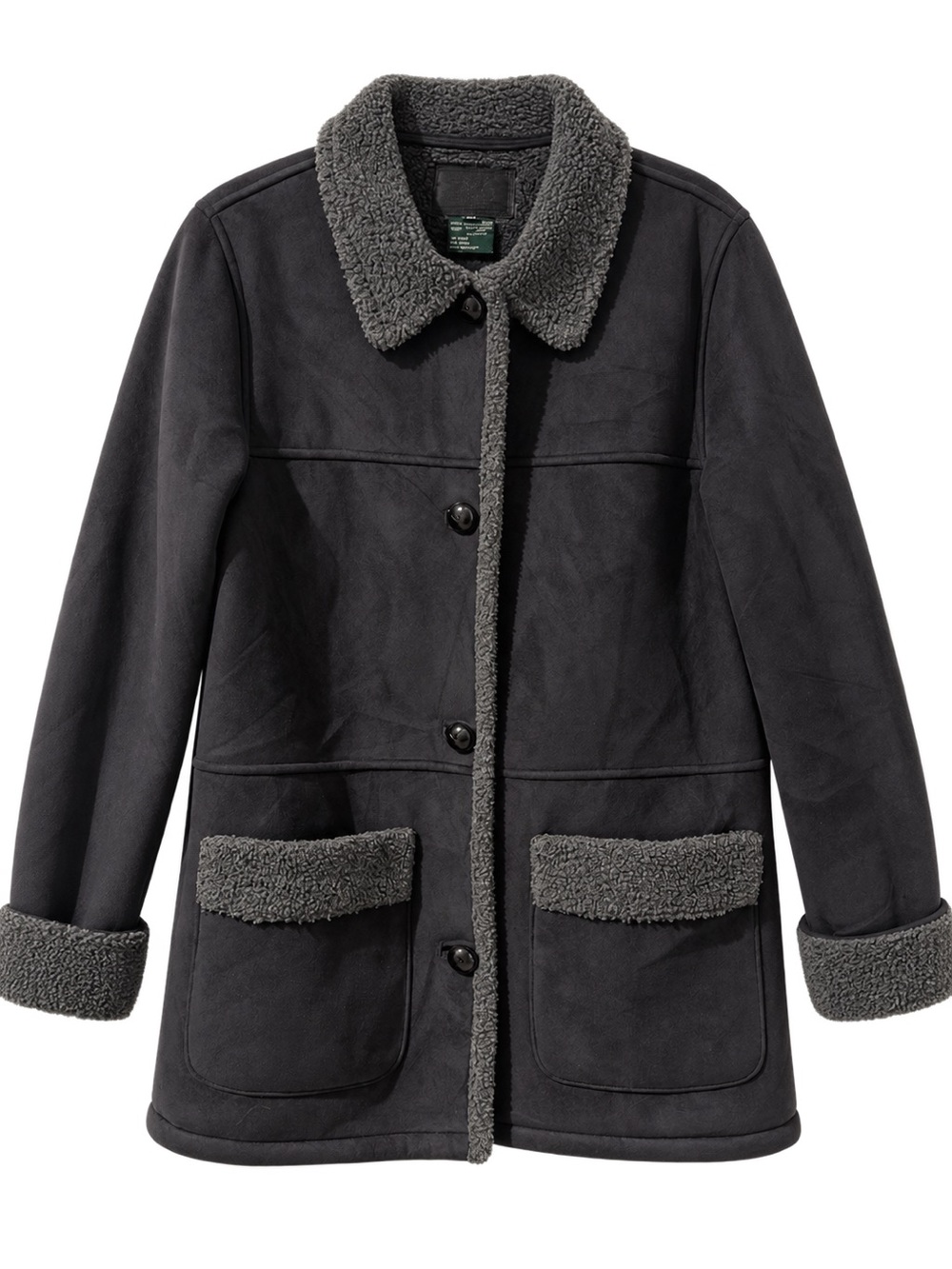Ralph Lauren Black Coat with Gray Faux-Shearling Trim